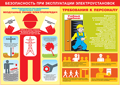 Плакат безопасность работ на опорах воздушных линий электропередачи и линий связи