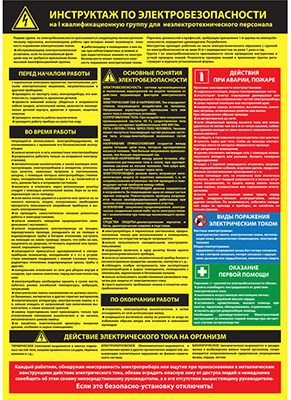 Плакат инструктаж по электробезопасности на первую квалификационную группу для неэлектротехнического персонала